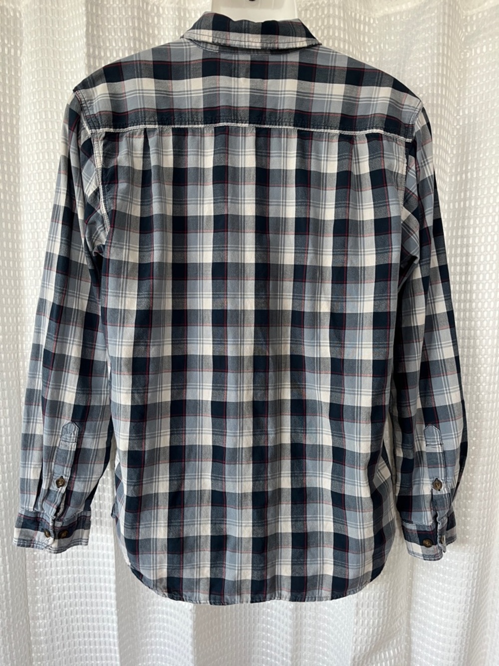Carhartt Plaid Shirt M Relaxed Fit Blue Gray Cotton Distressed Workwear Classic - Picture 3 of 9